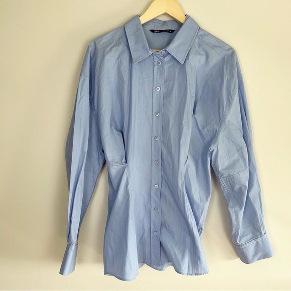 ZARA Blue Adjusted Button-down oversized shirt - Picture 8 of 9